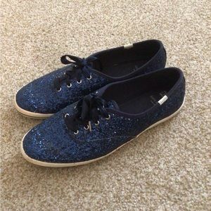 Keds Kate Spade Blue Glitter Tennis Shoes